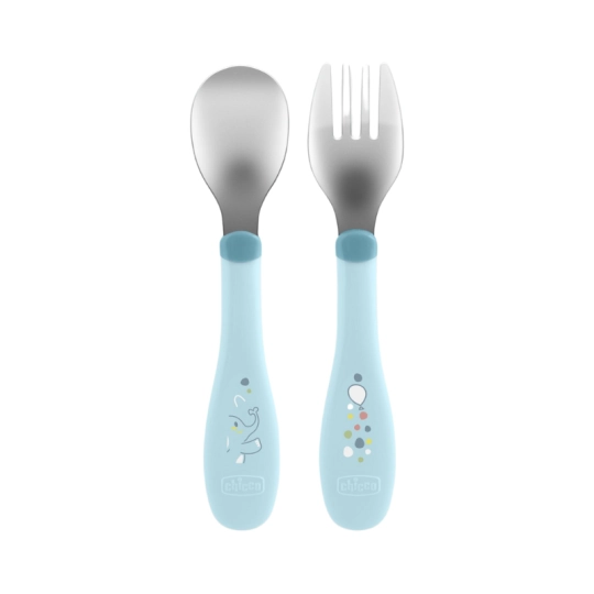CHICCO - MIX & MATCH Metal Cutlery 18m+ (σιελ) - 2τεμ. 16102-20
